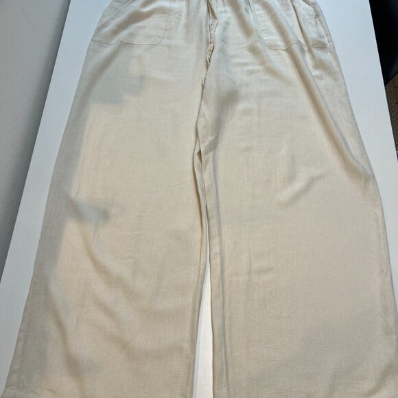 Nobody's Child Cream Linen-blend Wide Leg Shona Trousers - US10 Petite - Picture 3 of 6
